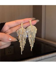 Bling Rhinestone Leaf Shape 925 Silver Pin Women Bold Fashion Wholesale Earrings - Golden