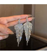 Bling Rhinestone Leaf Shape 925 Silver Pin Women Bold Fashion Wholesale Earrings - Silver