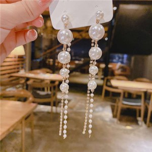 Size Gradient Size Pearl Long Style Korean Fashion Wholesale Jewelry Earrings