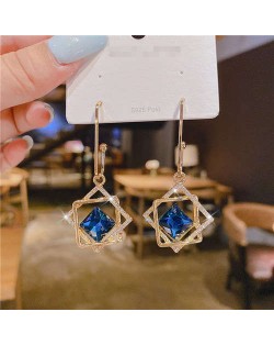 Rhinestone Decorated Hollow-out Geometric Wholesale Dangle Earrings - Blue