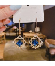 Rhinestone Decorated Hollow-out Geometric Wholesale Dangle Earrings - Blue