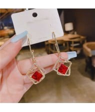 Rhinestone Decorated Hollow-out Geometric Wholesale Dangle Earrings - Red