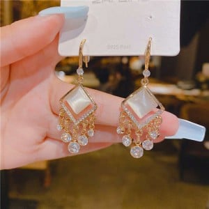 Vintage Tassel Design Shining Rhinestone Rhombus Opal Pendant Wholesale Hook Earrings