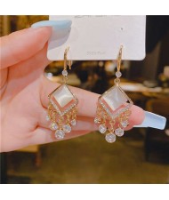 Vintage Tassel Design Shining Rhinestone Rhombus Opal Pendant Wholesale Hook Earrings