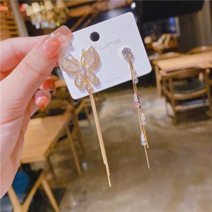 Glistening Butterfly and Small Dots Asymmetrical Long Tassel Earrings