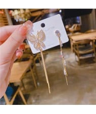 Glistening Butterfly and Small Dots Asymmetrical Long Tassel Earrings