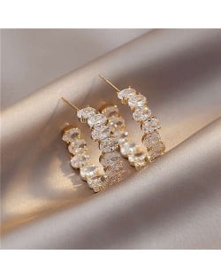 Korean Fashion Oval Rhinestone C-shape Elegant Women Wholesale Earrings - Golden