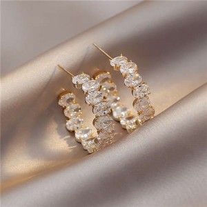 Korean Fashion Oval Rhinestone C-shape Elegant Women Wholesale Earrings - Golden