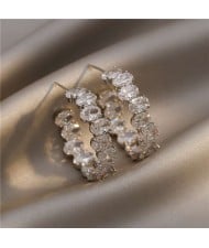 Korean Fashion Oval Rhinestone C-shape Elegant Women Wholesale Earrings - Silver