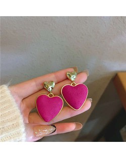 Simple Design Wholesale Fashion Jewelry Flannel Rose Peach Heart Dangle Earrings