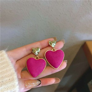 Simple Design Wholesale Fashion Jewelry Flannel Rose Peach Heart Dangle Earrings