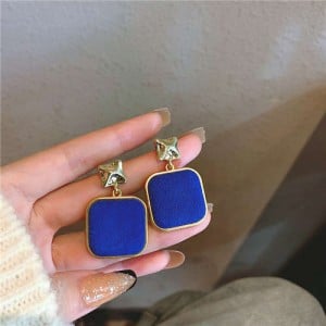 Simple Design Wholesale Fashion Jewelry Flannel Square Dangle Earrings - Blue