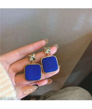 Simple Design Wholesale Fashion Jewelry Flannel Square Dangle Earrings - Blue