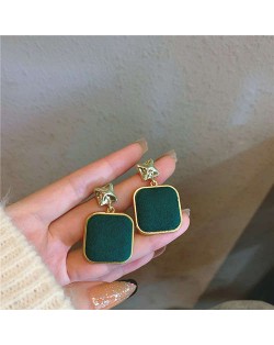Simple Design Wholesale Fashion Jewelry Flannel Square Dangle Earrings - Green