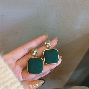 Simple Design Wholesale Fashion Jewelry Flannel Square Dangle Earrings - Green