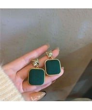 Simple Design Wholesale Fashion Jewelry Flannel Square Dangle Earrings - Green