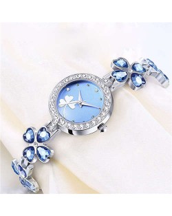 7 Colors Available Clovers Design Elegant Fashion Stainless Steel Women Wrist Watch