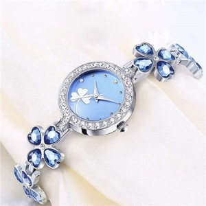 7 Colors Available Clovers Design Elegant Fashion Stainless Steel Women Wrist Watch