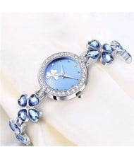 7 Colors Available Clovers Design Elegant Fashion Stainless Steel Women Wrist Watch