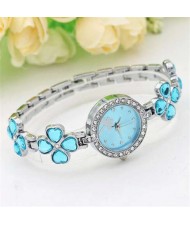7 Colors Available Clovers Design Elegant Fashion Stainless Steel Women Wrist Watch