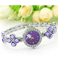 7 Colors Available Clovers Design Elegant Fashion Stainless Steel Women Wrist Watch