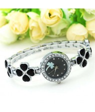 7 Colors Available Clovers Design Elegant Fashion Stainless Steel Women Wrist Watch