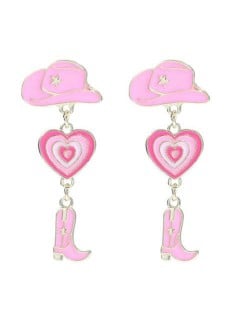 Pink Cowboy Boots and Hats Valentine Fashion Women Wholesale Costume Earrings