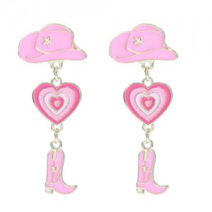 Pink Cowboy Boots and Hats Valentine Fashion Women Wholesale Costume Earrings
