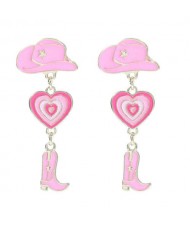Pink Cowboy Boots and Hats Valentine Fashion Women Wholesale Costume Earrings