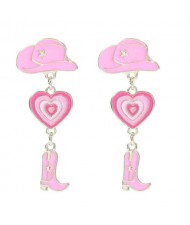 Pink Cowboy Boots and Hats Valentine Fashion Women Wholesale Costume Earrings