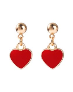 Oil-spot Glazed Valentine's Day Heart Fashion Women Wholesale Dangle Earrings - Red