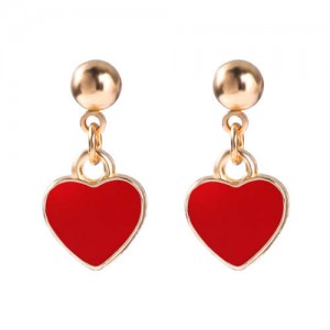 Oil-spot Glazed Valentine's Day Heart Fashion Women Wholesale Dangle Earrings - Red