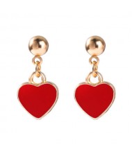 Oil-spot Glazed Valentine's Day Heart Fashion Women Wholesale Dangle Earrings - Red