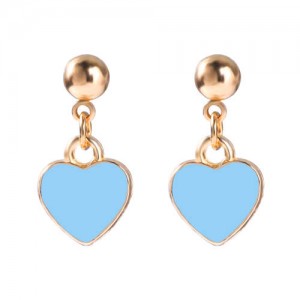 Oil-spot Glazed Valentine's Day Heart Fashion Women Wholesale Dangle Earrings - Blue