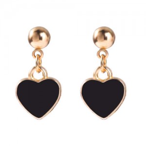 Oil-spot Glazed Valentine's Day Heart Fashion Women Wholesale Dangle Earrings - Black