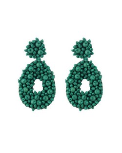 Green Series Mini Beads Weaving Hoop Alloy Women Costume Earrings