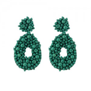 Green Series Mini Beads Weaving Hoop Alloy Women Costume Earrings