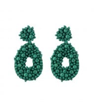 Green Series Mini Beads Weaving Hoop Alloy Women Costume Earrings