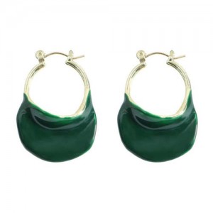 Green Bohemian Fashion Enamel Hoop Design Women Huggie Earrings