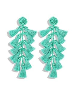Bohemian Cotton Threads String Design Green Wholesale Boutique Earrings