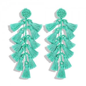 Bohemian Cotton Threads String Design Green Wholesale Boutique Earrings