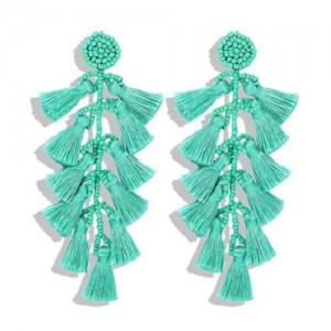 Bohemian Cotton Threads String Design Green Wholesale Boutique Earrings