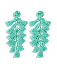 Bohemian Cotton Threads String Design Green Wholesale Boutique Earrings