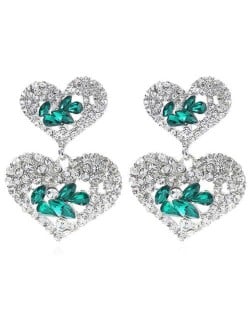 Glistening Dual Hearts Design Boutique Fashion Women Dangle Earrings