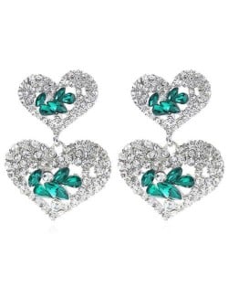 Glistening Dual Hearts Design Boutique Fashion Women Dangle Earrings