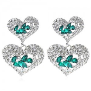Glistening Dual Hearts Design Boutique Fashion Women Dangle Earrings