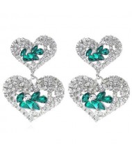 Glistening Dual Hearts Design Boutique Fashion Women Dangle Earrings