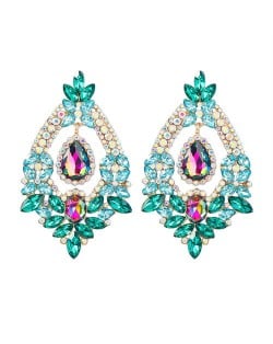 Luxrury Baroque Vintage Style Floral Hoop Green Fashion Women Rhinestone Earrings