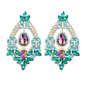 Luxrury Baroque Vintage Style Floral Hoop Green Fashion Women Rhinestone Earrings