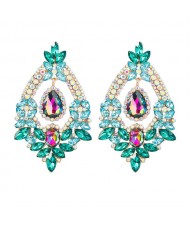 Luxrury Baroque Vintage Style Floral Hoop Green Fashion Women Rhinestone Earrings